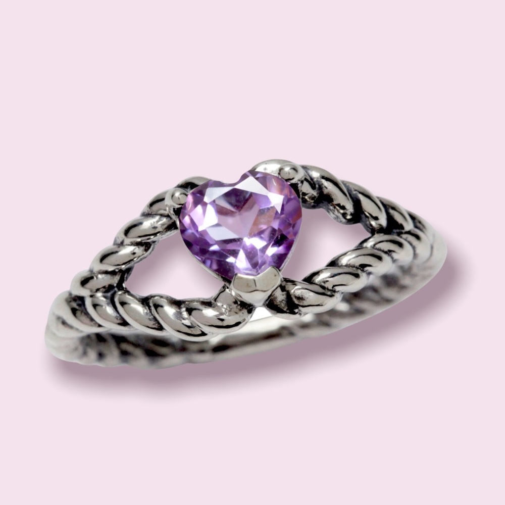 Amethyst Sterling Silver Heart Ring